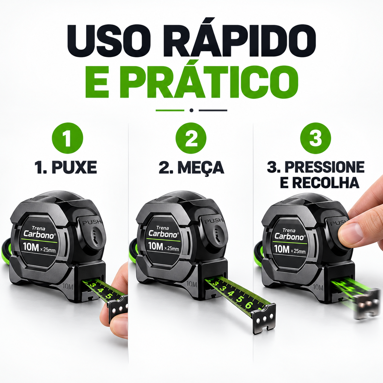 Passo a passo: puxe, meça, pressione e recolha